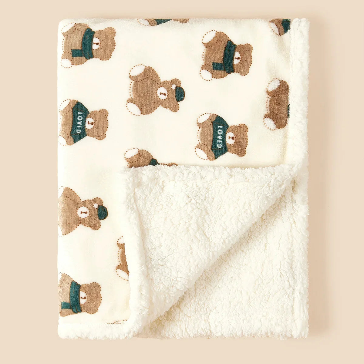 couverture en polaire bebe blanche ours avec chapeau