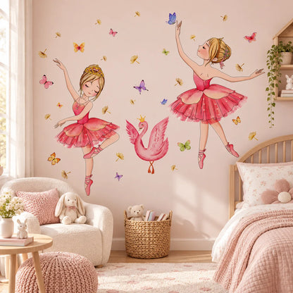 Stickers muraux ballerines roses et cygne dans une chambre d’enfant