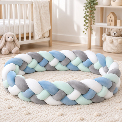 Tresse de lit 4 brins gris, vert menthe et bleu ciel 2,2 m – Douceur