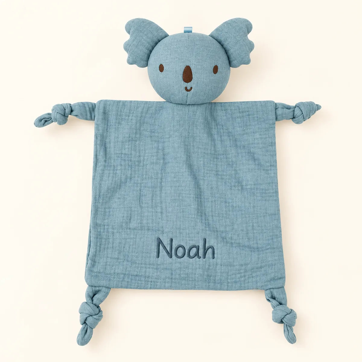 Doudou koala bleu personnalisé avec prénom brodé