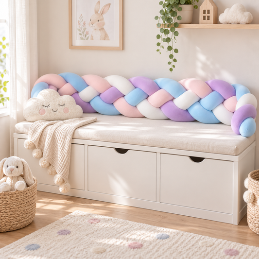 Tresse de lit 4 brins rose, violet et bleu ciel 2,2 m – Pastel