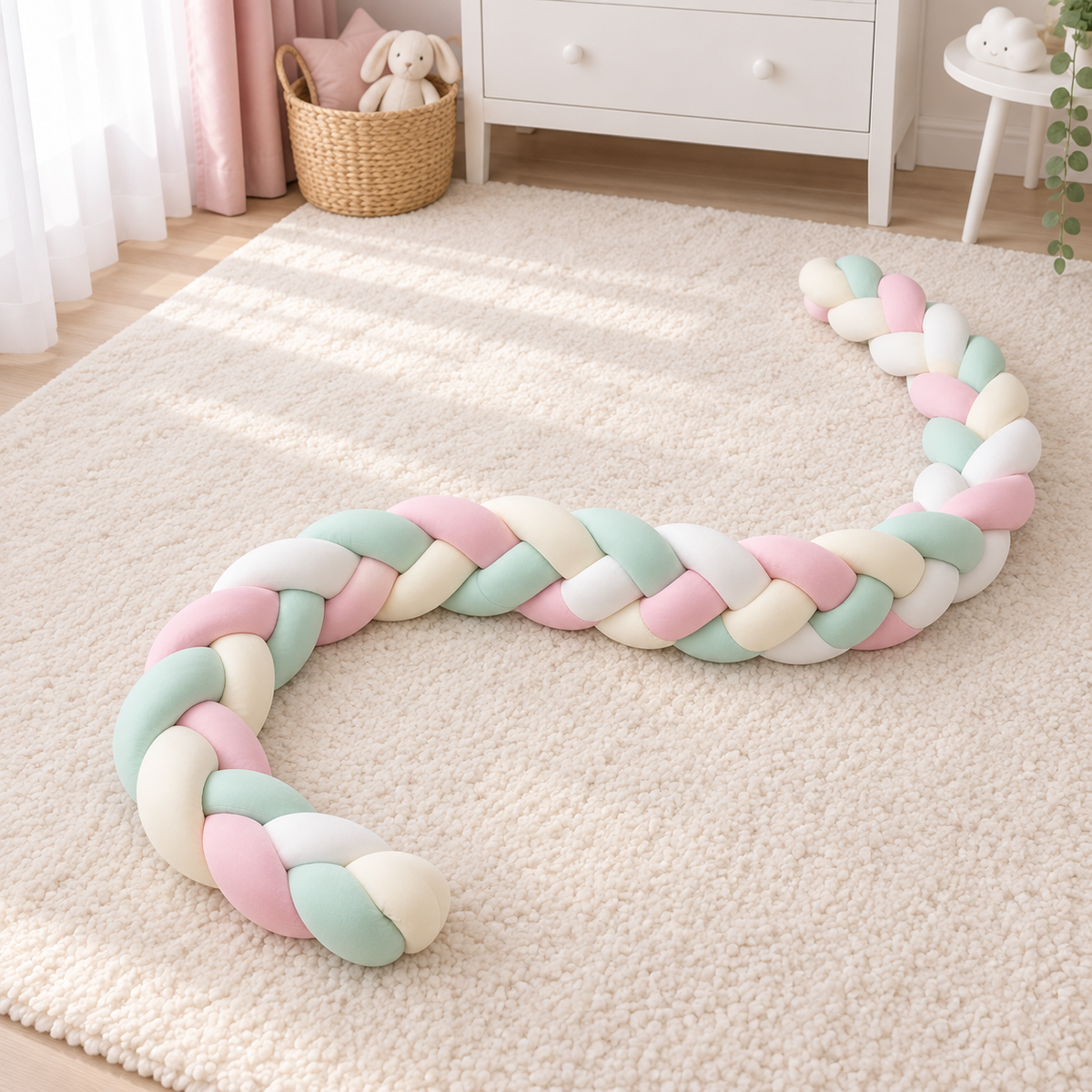 Tresse de lit 4 brins rose et vert menthe 2,2 m – Pastel