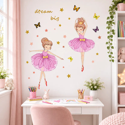 Stickers muraux Dream Big avec ballerines roses dans un coin créatif