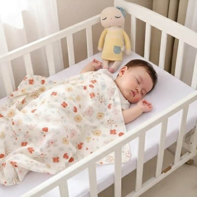 bébé dort paisiblement avec sa Couverture bébé motf fraise 