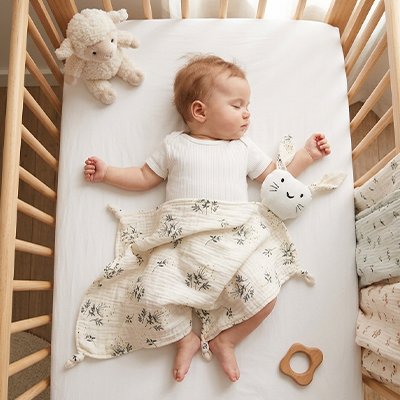 bébé fait une sieste avec son Doudou lapin