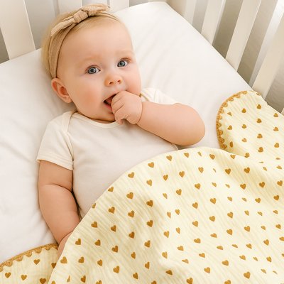 Bébé qui s'apprete a dormir avec sa Couverture bébé petit couer