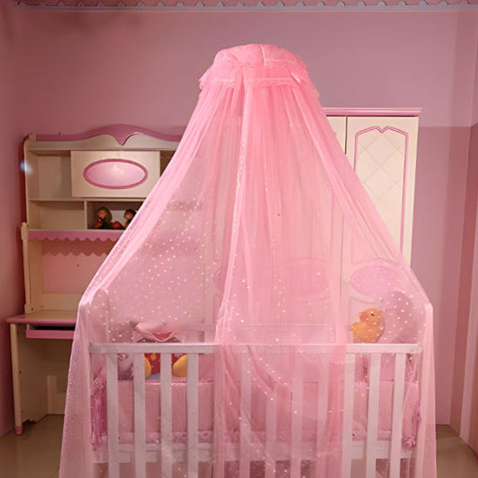 ciel de lit bébé couleur rose en satin 