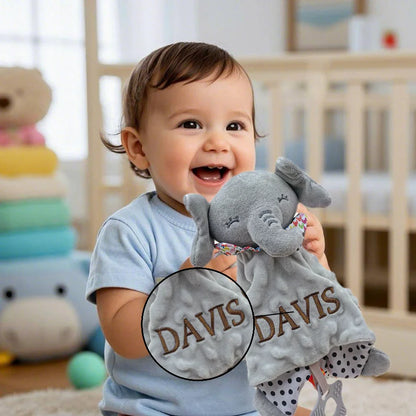 doudou personnalisé éléphant avec enfant joyeux