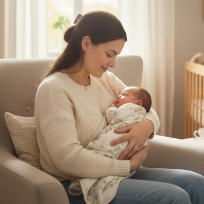 maman avec son bébé recouvert d'une trés jolie Couverture bébé 