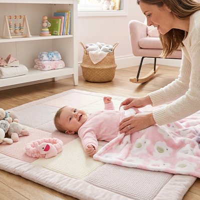 Maman joue avec son bébé qui est couvert avec sa Couverture bébé