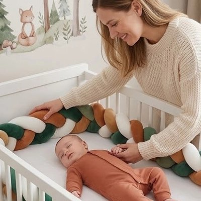 Maman qui ajuste la tresse de lit pour la securité de bébé