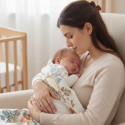 Maman qui fait dormir son bébé couvert de la Couverture bébé 