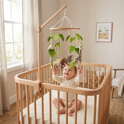 Mobile pour bébé animaux savane dans la chambre cosy de bébé