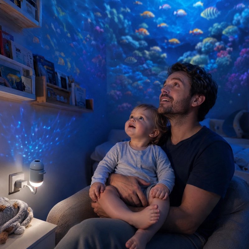 Projecteur enfant pas avec bébé regardant le plafond