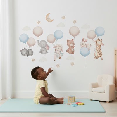 Stickers muraux  animaux adorables avec bébé qui joue