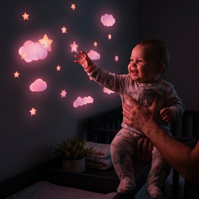 Stickers muraux chambre bébé emerveillé de la lumiere fluo rose