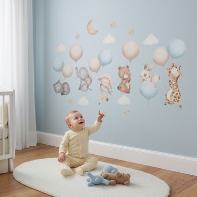 Stickers muraux  detailles animaux dans une chamnbe pour bébé