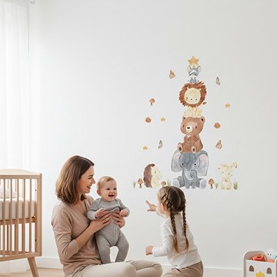 Stickers muraux enfant animaux de la savane decore cosy bébé avec maman