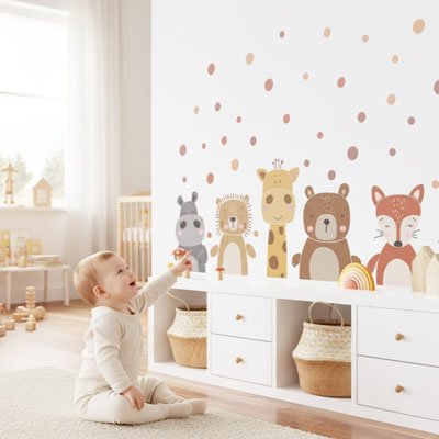 Stickers muraux enfant  animaux design cozy