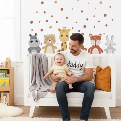Stickers muraux enfant  bébé avec papa heureux