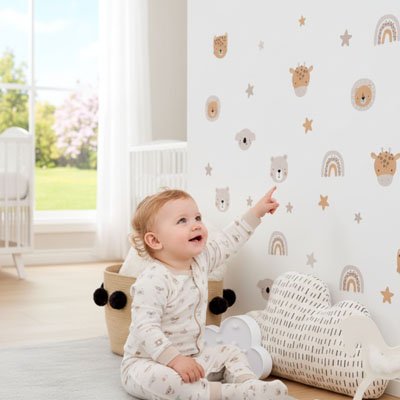 Stickers muraux enfant  bébé content d'admirer le mur la chambre cosy