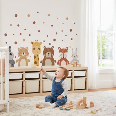 Stickers muraux enfant  bébé qui joue dans la chambre