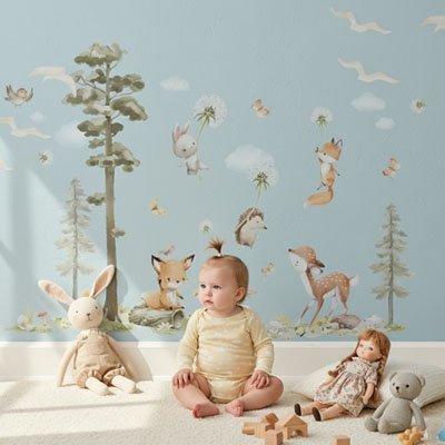 Stickers muraux enfant  bébé qui joue dans la chambre