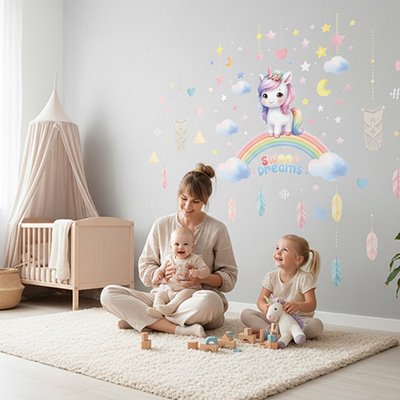 Stickers muraux enfant  chambre feerique maman et enfant