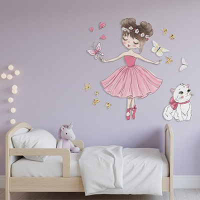 Stickers muraux enfant decore cozy pour fille chambre mauve 