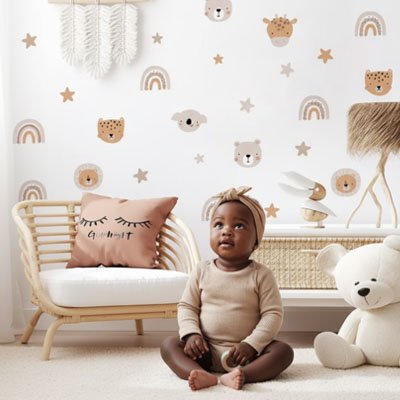 Stickers muraux enfant  detailles animaux cozy