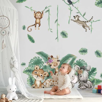Stickers muraux enfant  ensemble decorative avec bébé tres content