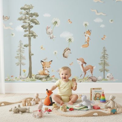 Stickers muraux enfant  monde feerique d'animaux doux
