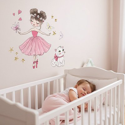 Stickers muraux enfant petit bébé qui dort paisiblement chambre cozy