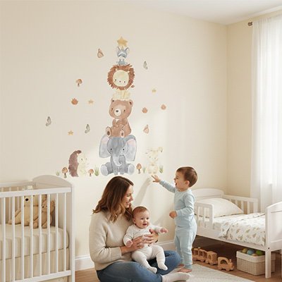 Stickers muraux enfant  theme animaux maman et bébé ensemble dans la chambre