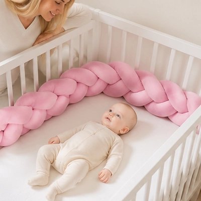 Tresse de lit bébé qui dort en securité avec tresse rose
