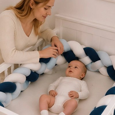 Tresse de lit placé autour de bébé qui se prepare pour dormir
