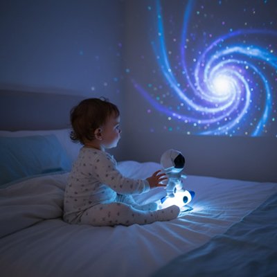 une nebuleuse est projeté par la Veilleuse projection sur le mur de la chambre d'enfant 