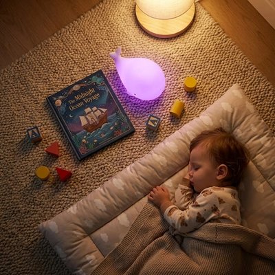 Veilleuse baleine bébé qui dort paisiblement a coté de la naleine