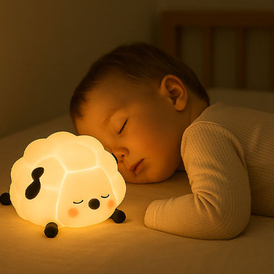 Un bébé qui dort paisiblement et en sécurité sous la lumière douce de la veilleuse bebe