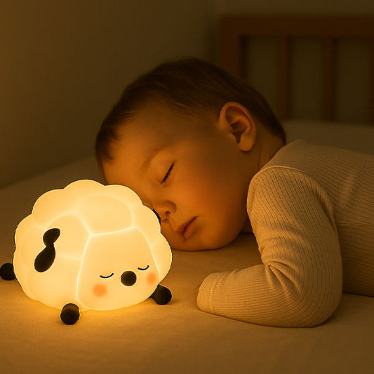 Un bébé qui dort paisiblement et en sécurité sous la lumière douce de la veilleuse bebe