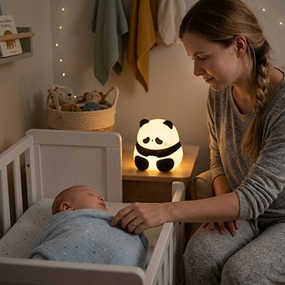 Veilleuse bébé panda pendant les soins noctirnes