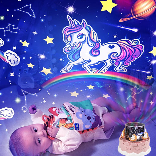 veilleuse bébé projection plafond licorne et planete