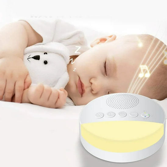 veilleuse bruit blanc et bébé avec peluche