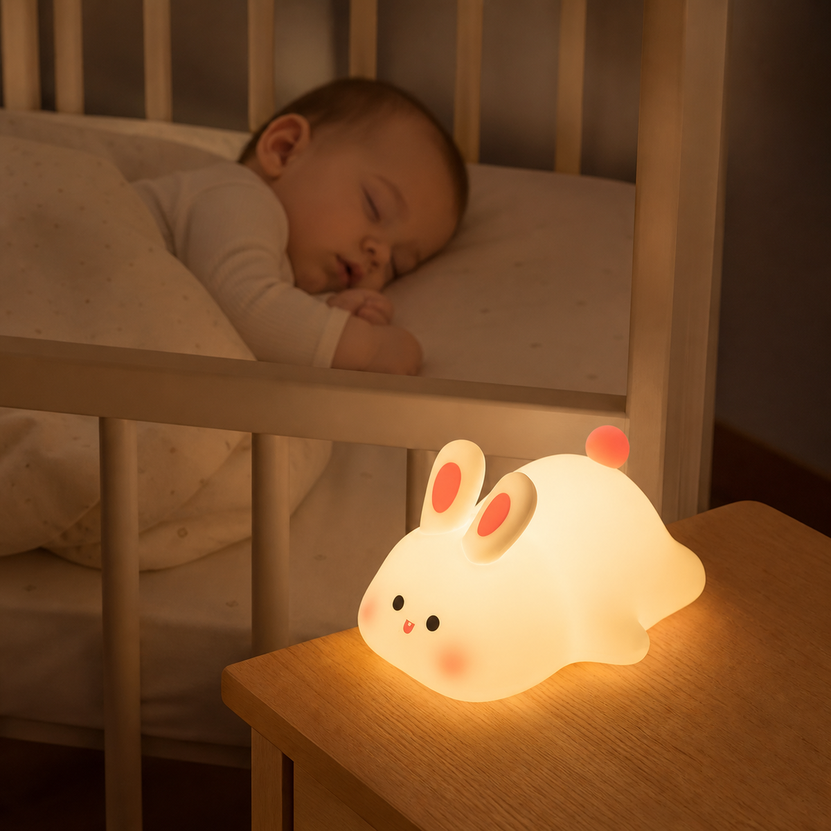 Veilleuse lapin Tommy – tactile, multicolore et rechargeable