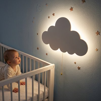 Veilleuse murale bébé content de voir la veilleuse allumé a coté de son lit