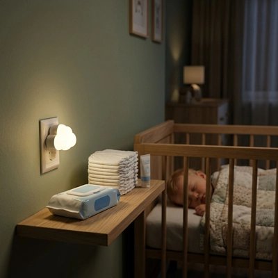 Veilleuse murale bébé qui dort paisiblement sous la lumiere du petit nuage
