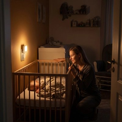 Veilleuse murale maman qui surveille bébé pendant qu'il dort
