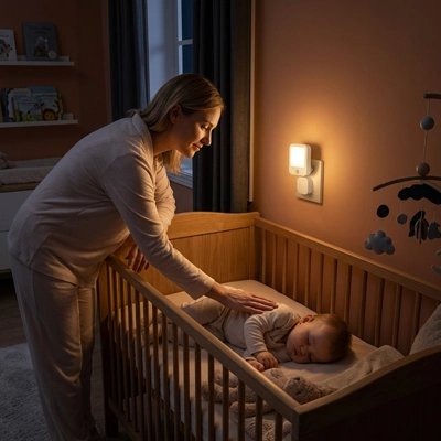 Veilleuse murale maman reconforte son bébé le soir