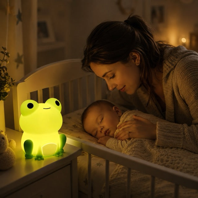 Veilleuse Grenouille installée hors du lit de bébé